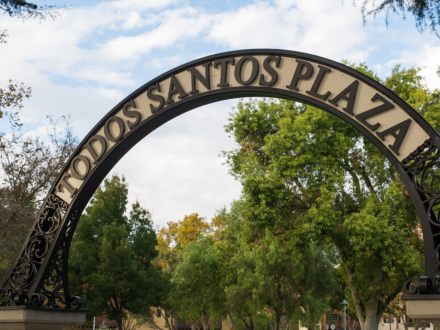Arched entrance of Todos Santos Plaza in Concord CA