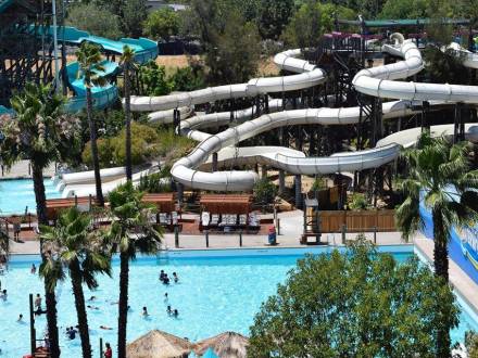 sky view of water park slides