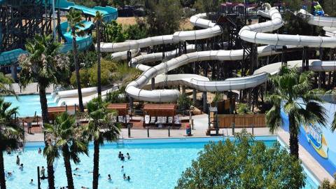 sky view of water park slides