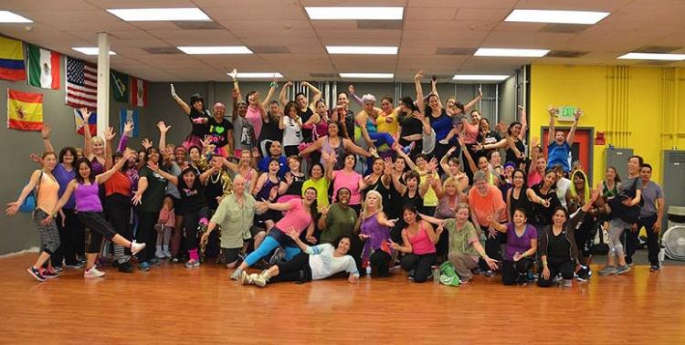 zumba studio posing for group picture