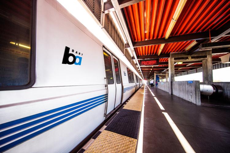 Bay Area Rapid Transit system train sitting in the station
