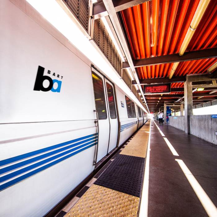 Bay Area Rapid Transit system train sitting in the station