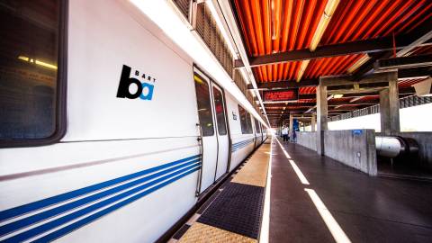 Bay Area Rapid Transit system train sitting in the station