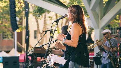woman singing on stage